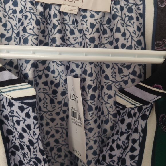 LOFT Long Sleeve Patchwork Dress - Purple, Green, Navy - Picture 3 of 3